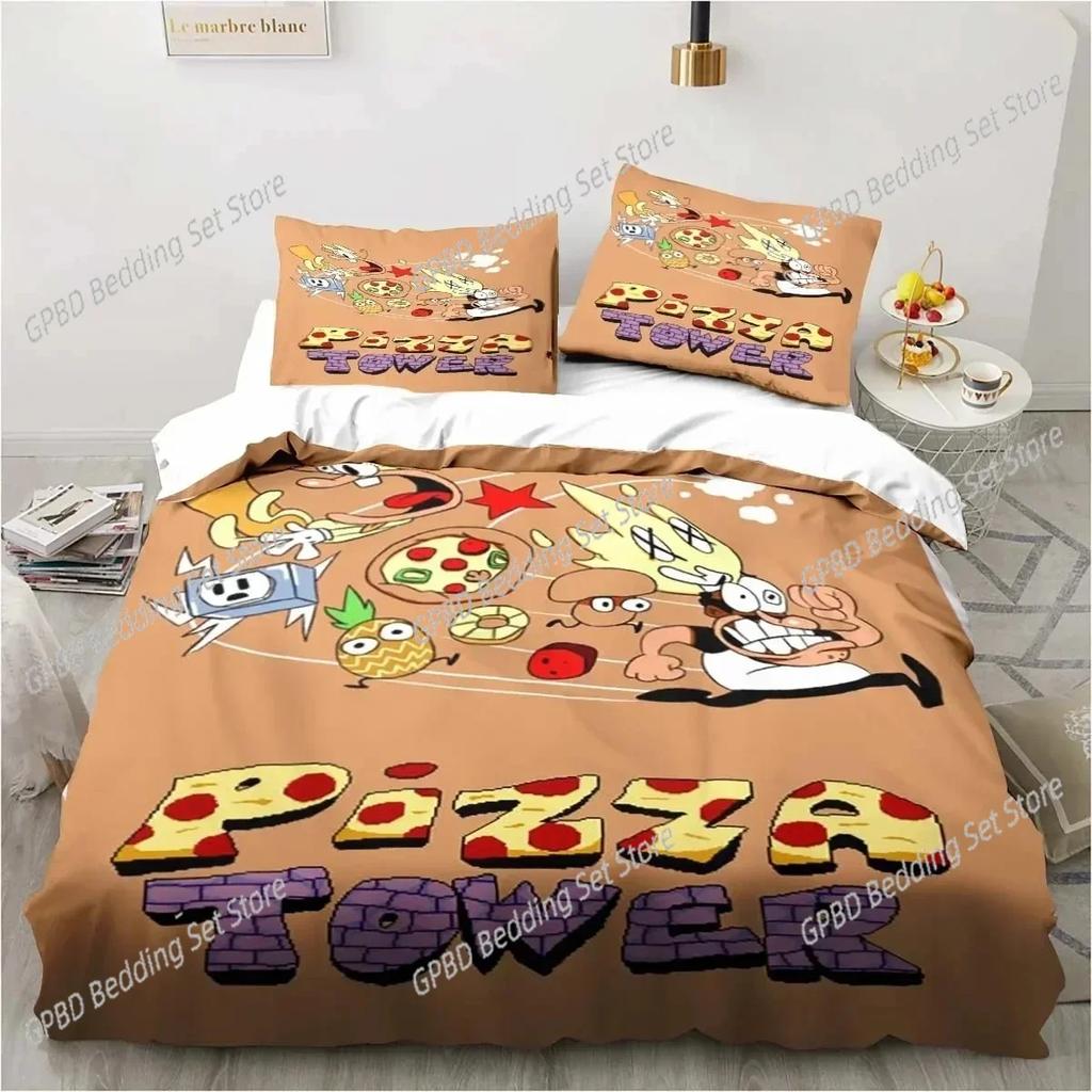 Pizza Tower Классический игровой комплект постельного белья в пиксельном стиле Пододеяльник Постельный комплект Одеяло Наволочка Одеяло размера King Queen Для мальчиков Взрослых
