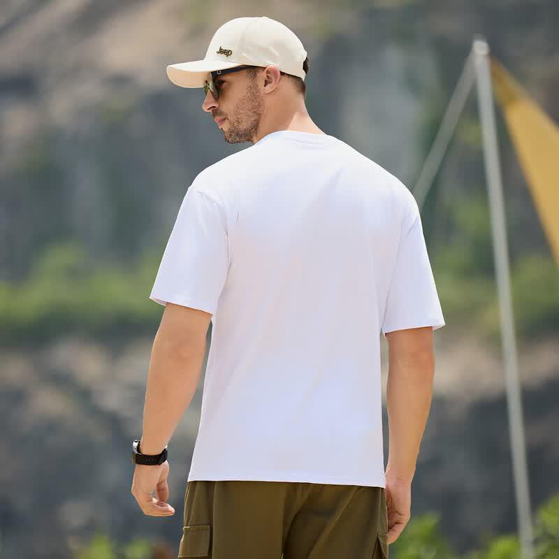 JEEP Men's 100% Cotton Loose Fit Round Neck Short Sleeve T-Shirt