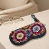 2D-Boho Floral Pattern Zipper Sunglasses Case, Vintage Mandala Print Eyeglasses Storage Box, Portable Protective Eyewear Container for Travel Women