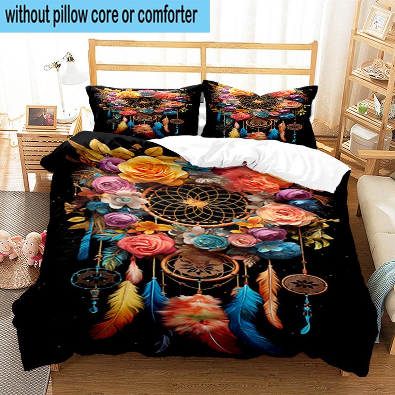 Dreamcatcher Fantasy Flowers 3pcs Bedding,Including 1pc Duvet Cover And 2pcs Pillowcases Perfect for Christmas,Ideal for Bedroom, Dormitory