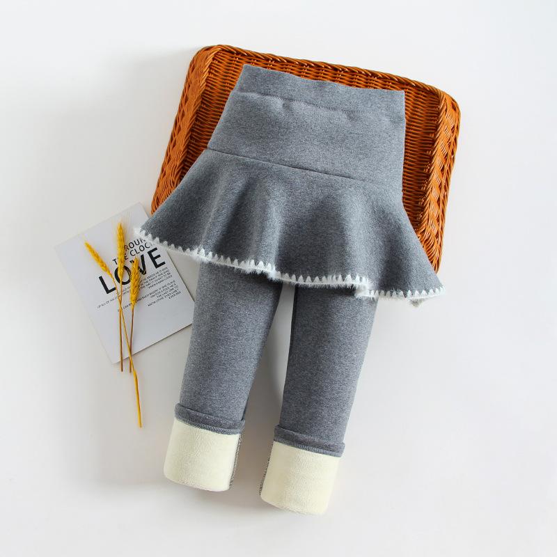 Зимние леггинсы для девочек, брюки, детские брюки, флисовые леггинсы для девочек, толстые теплые ложные брюки из двух предметов, детские юбки, брюки, брюки