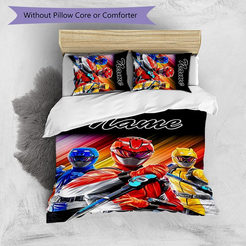 3pcs Mighty Morphin Power Rangers1 Cover Set - Personalized Name, HD Printed Bedding with 1 Cover and 2 Pillowcases - Perfect for Home Decor, Ea