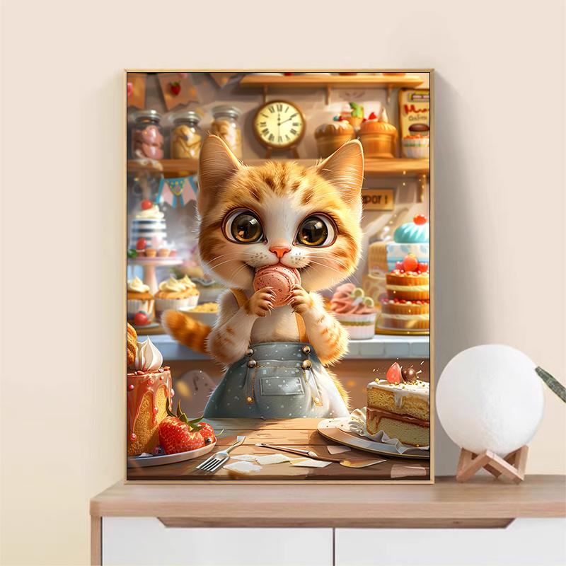 5d DIY Алмазная картина, вышивка крестом, мультфильм, животное, десерт, кошка, алмазная вышивка, мозаика, полный круглый дрель, домашний декор