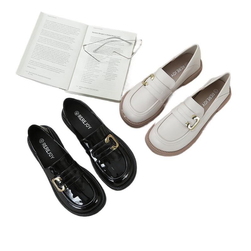 British Love Женские 2025 Весна Новые Однотонные Туфли на Плоской Подошве Мягкая Подошва Универсальные Маленькие Кожаные Туфли Однопедальные Однотонные Туфли Женские