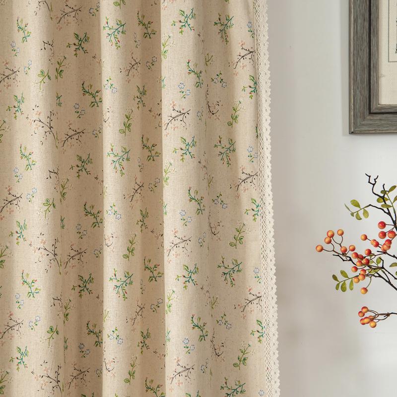 Boho Curtains Floral Semi-Blackout Windows Curtains with Tassels Cotton Linen Curtains Panels for Bedroom Living Room, 1 Panel