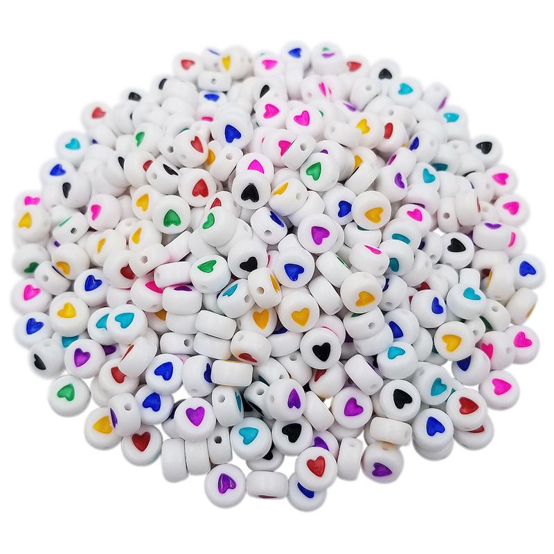 50 шт., 7 мм, белые бусины, разноцветные бусины в виде сердца любви, бусины для самостоятельного изготовления ювелирных изделий, принадлежности для рукоделия