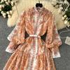 Spring Autumn Women Big Size Print Single Breasted Long Maxi Loose Seaside Holiday Beach Dresses with Belt