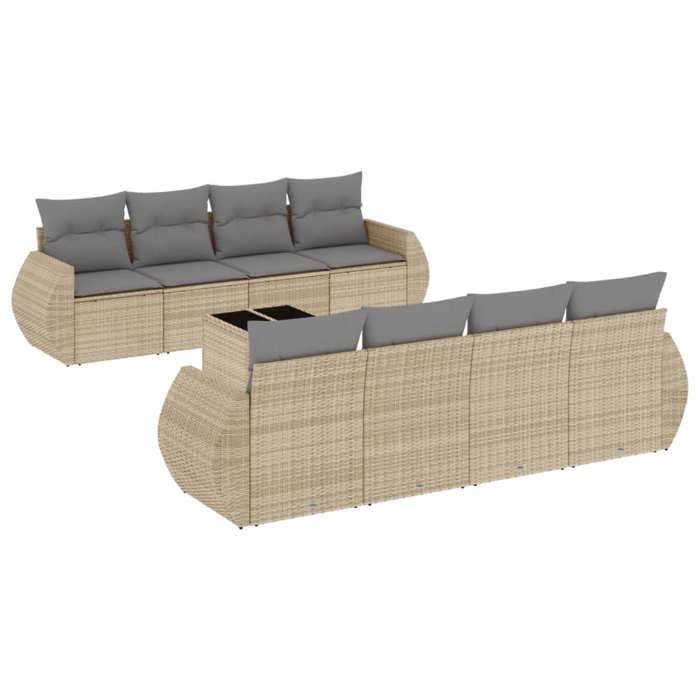 VidaXL Salon de Jardin avec Coussins 9 pcs, Canapés de Terrasse, Ensemble de Meubles de Patio, Mobilier d'Extérieur, Beige 3221148