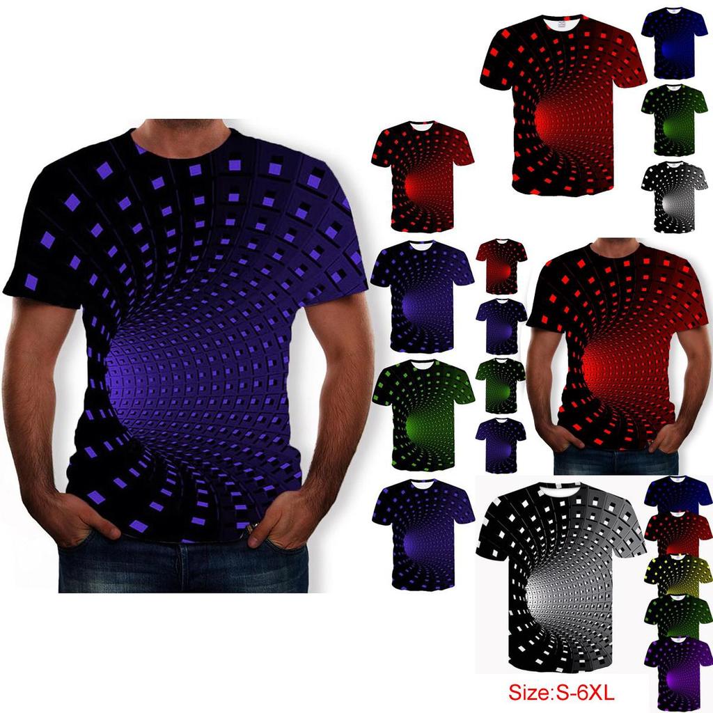 Stylish 3d Printing Round Neck Short Sleeve Shirt For Men In Soft Breathable Fabric
