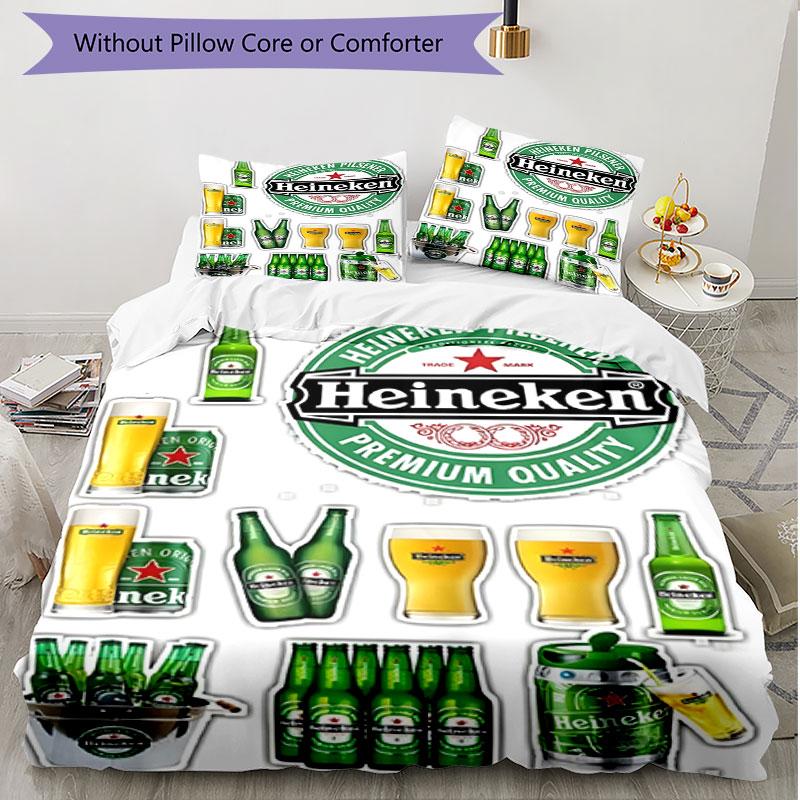 3pcs Duvet Cover Set (1*Duvet Cover + 2*Pillowcase, Without Core), Heineken Print Soft All‑Season Bedding Set, Home Bedroom Decor Gift