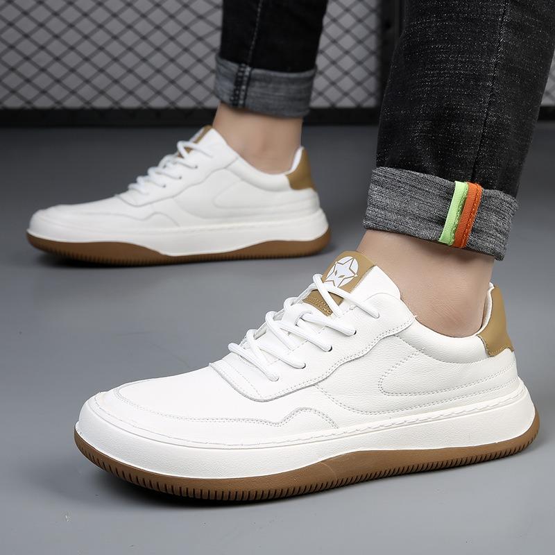 New men's shoes spring breathable casual shoes leather sports board shoes trend versatile thick-soled white shoes