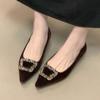 Ретро вечерний ветер квадратная пряжка стразы одинарные туфли туфли с мелким вырезом французские туфли осень 2025 новинка темпераментные женские туфли на одной педали