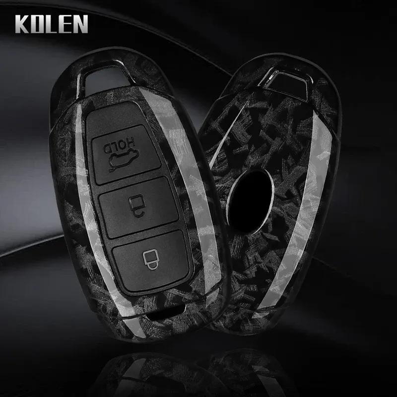 ABS Carbon Fiber Style Car Key Case Cover For Hyundai i30 ix25 Elantra KONA Solaris Azera Grandeur TM Accent Santa Fe Keychain