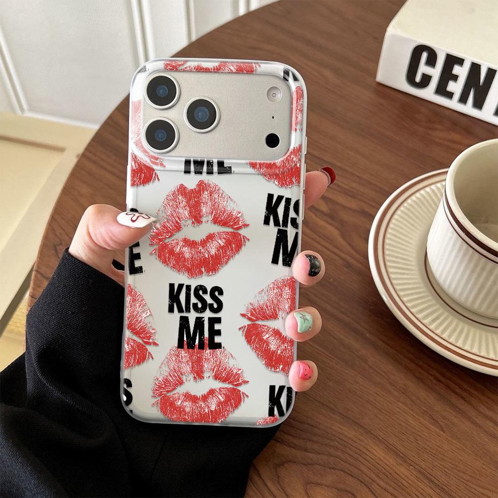 Sexy lipstick mark KISS Me Silicone Phone Case For iPhone 17 Pro Max 17Air 15 16 Plus 16 15 14 13 12 11 Back Cover Soft Funda