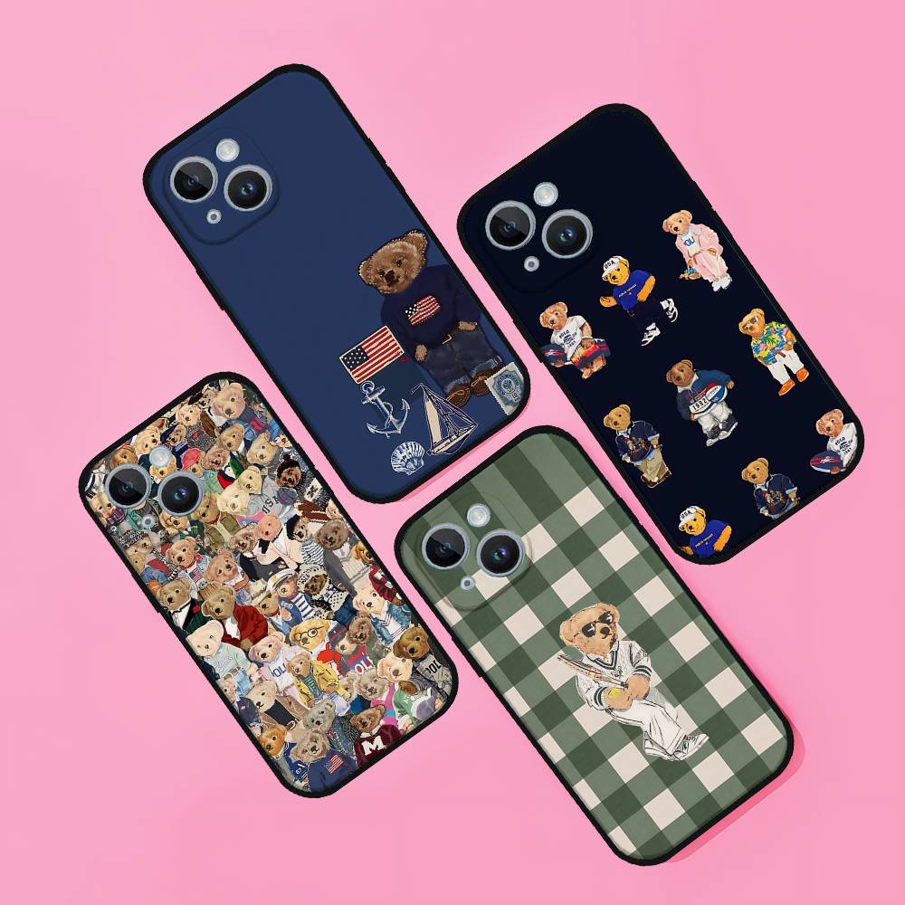 Мультяшный медведь P-Polo-S Чехол для телефона Чехол для телефона, подходящий для IPhone 16, 15, 11, 13, 14 Pro Max, Plus, X, Xr, Xs Max, 12 Mini