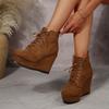 Wedges High Heels Ankle Boots for Women Retro Suede Lace Up Women's Autumn Shoes Casual Solid Platform Fashion Gladiator Botas