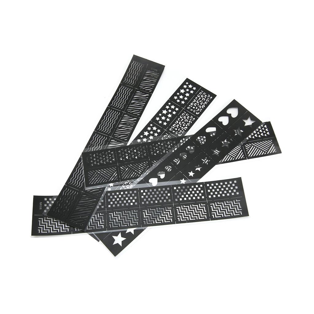 5 листов шаблонов для печати нейл-арта, разные узоры, полые наклейки для ногтей, штамповочные трафаретные пластины