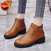 Fashion Elegant with Medium Heels Leather Warm Ankle Boots for Women Autumn Winter Round Toe Booties Designer Luxury Woman Short Shoes