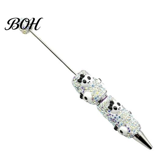 Unique Halloween Gift Rhinestone Beadable Pen, Glitter Plastic Beaded Pumpkin Ghost Skull Festive Gel Ink Pen for DIY Craft Making, School Office