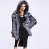 Women's Hooded Faux Fur Coat - Silver Fox Patchwork, High-End Socialite Style, European & American Design.
