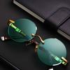 Модные классические солнцезащитные очки без оправы для женщин и мужчин, солнцезащитные очки с темно-зелеными линзами, ретро-круглые очки для вождения на открытом воздухе