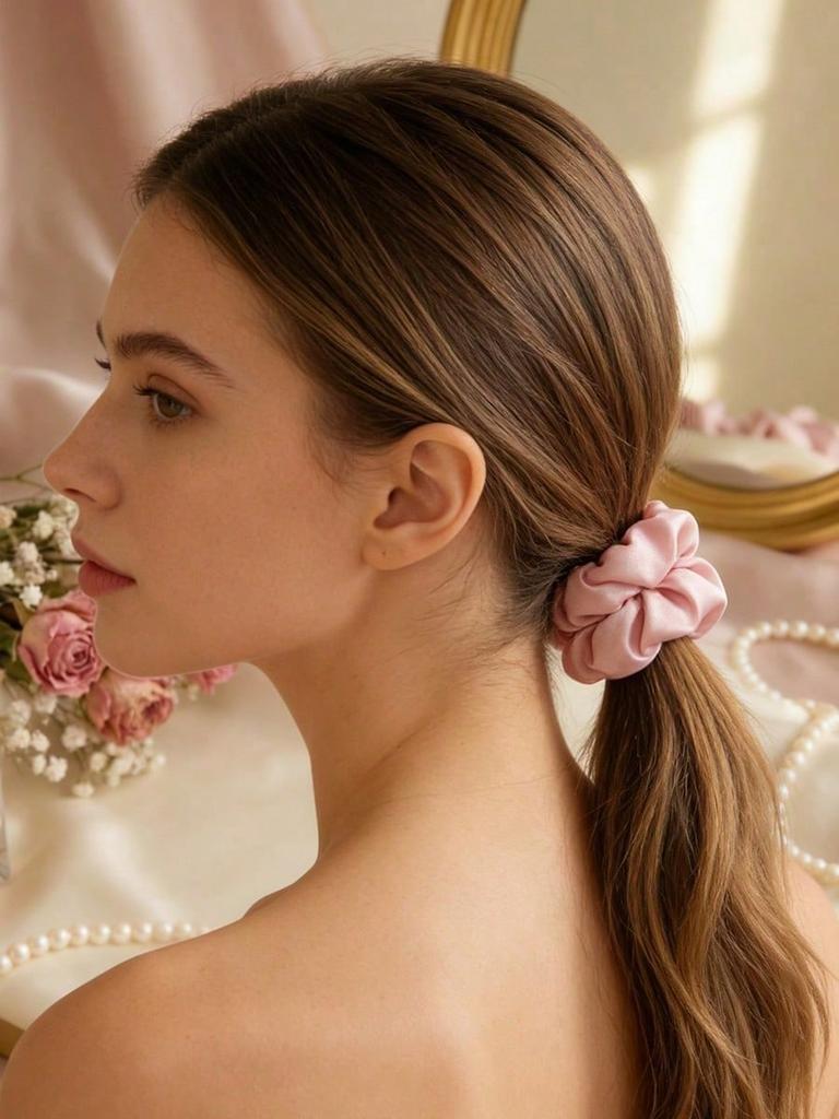 Dior 1 шт. Розовая атласная резинка для волос DIOR BEAUTE Мягкий шелковый держатель для волос Элегантный женский аксессуар для волос для повседневной прически
