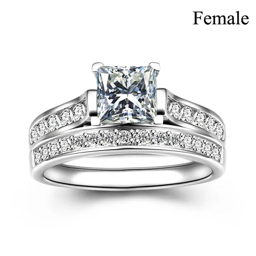 Fashion Couple Rings Romantic Green Rhinestones CZ Women Rings Set Trendy Men Stainless Steel Zirconia Ring Wedding Band Jewelry