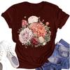 Women's Casual Round Neck Floral Print Short Sleeve T-Shirt Top