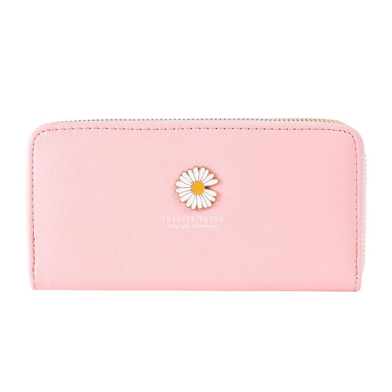Wallet Korean version for women, long and large capacity handbag, small daisy double-layer zipper simple phone bag