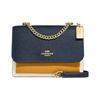 Klare Commuter Contrast Snap Flip Chain Leather Accordion Bag Shoulder Crossbody Bag Small Size Women's Navy Blue with Yellow