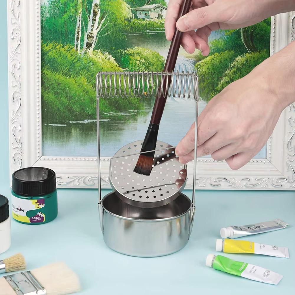 Stainless Steel Artist Brush Washer Removable Brush Wash Pot Paint Brush Holder  Oil Painting