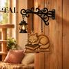 Cat Decor for Book Lovers Vintage Bookshelf Light with Sleeping on Design, Retro Lantern Artistic Literary Room Lamp Reading, Decorative LED