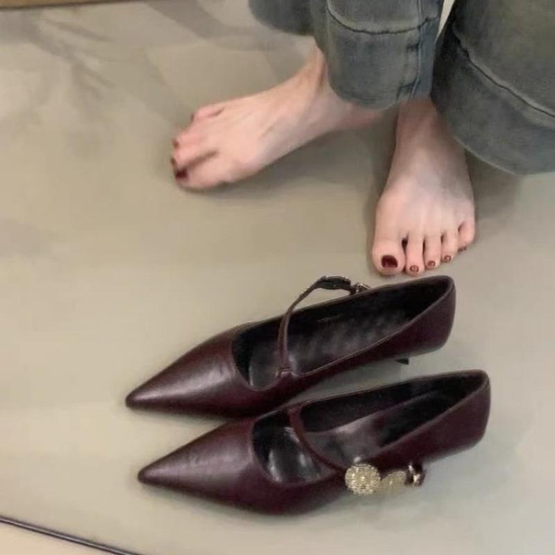 Мода 2025 Женские туфли-лодочки Мэри Джейн с острым носком и тонким высоким каблуком Элегантные женские туфли на каблуке для вечернего платья для женщины Тонкие повседневные каблуки