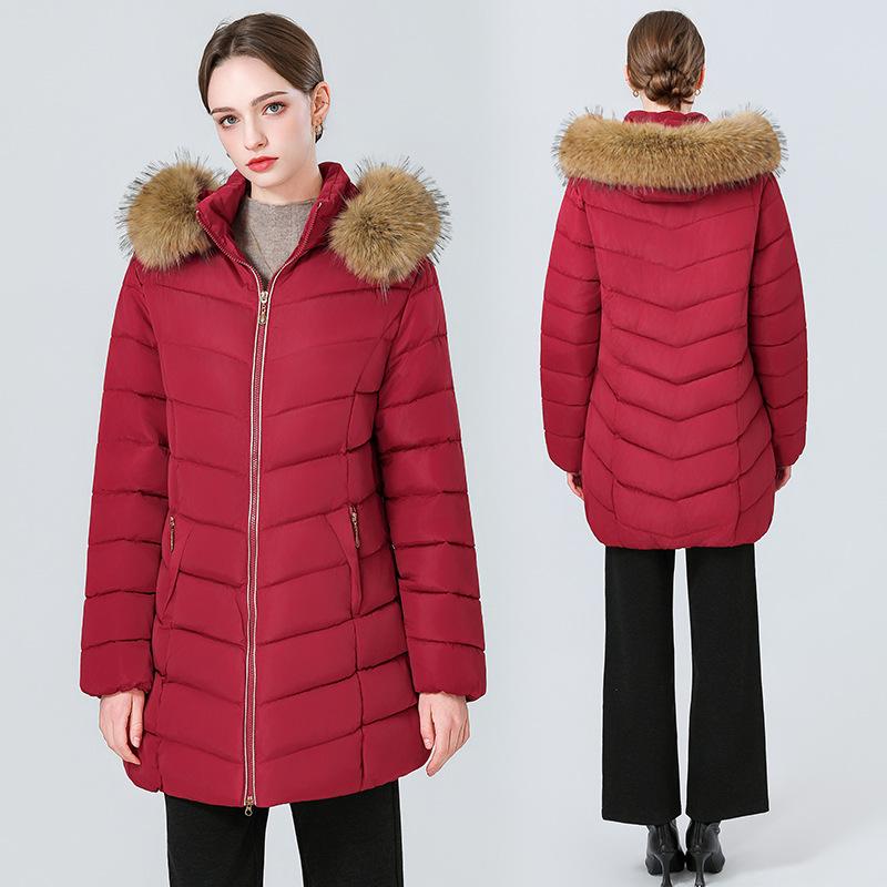 XL large size winter new cotton-padded clothes women's medium and long slim-fitting cotton-padded clothes large fur collar down cotton-padded jacket