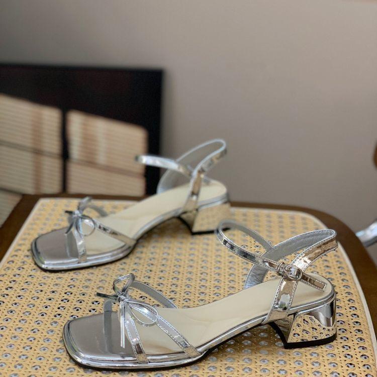 One Word with Temperament Sandals Women's 2025 Summer New Versatile Bow Thick Heel Thick Sole Square Head Fashion High Heels