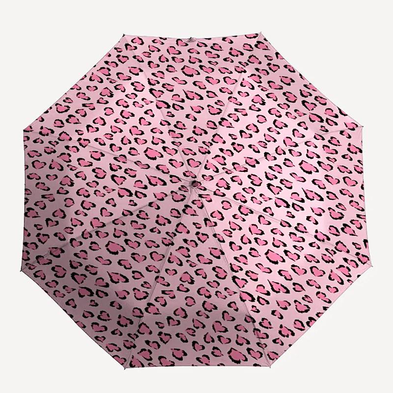 Pink Hearts Pattern Automatic Folding Umbrella Compact 8 rib Design,Unique Style,Suitable for Everyday Outdoor Use,Perfect Gift for Fri