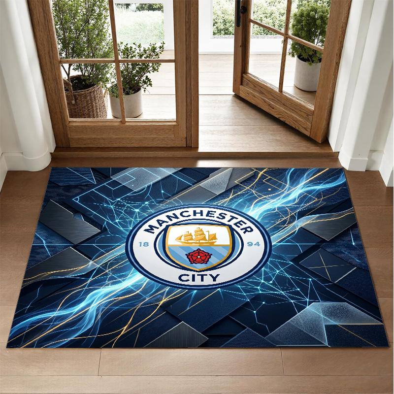 Manchester City Design Crystal Velvet Rug Soft Decorative Mat for Bedroom Entrance