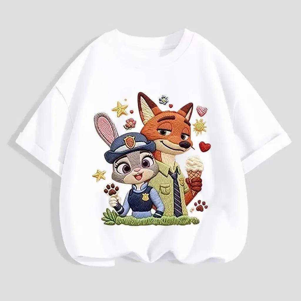 Zootopia Judy Nick Print Children's Cotton T-shirt Versatile Casual Top forboyls Summer Short-sleeved Round Neck boys Clothing