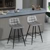 Set of 2 Tall Stools in Nordic Style with Backrest and Footrest, Stools with Backrest in Velvet Effect Fabric and Metal, 45x47x88 cm, Grey