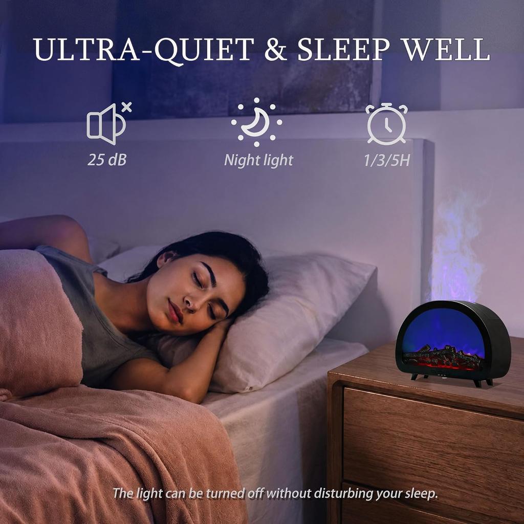 2026 Upgraded 12 Color Flame Fireplace Aroma Essential Oil Diffuser,250ml USB Desktop Noiseless Cool Mist Humidifier with Timer Auto-Off Protection