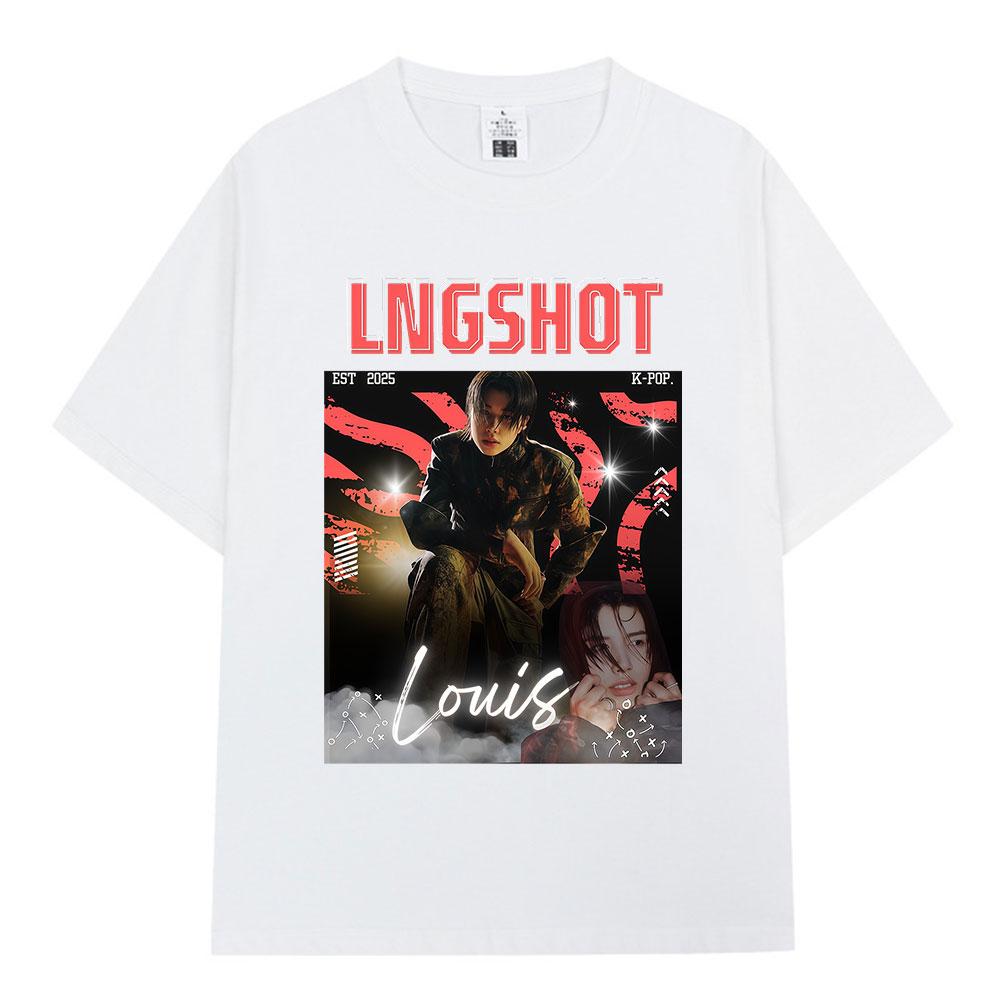 Корейская K-pop Хип-хоп Группа Lngshot LOUIS Графическая Футболка Унисекс Женская Одежда Модный Оверсайз Короткий Рукав Хлопковый Топ Подарки для Фанатов