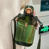 Плоская квадратная прозрачная бутылка для воды, портативная дорожная столовая с регулируемым ремешком, элегантная тонкая бутылка для спорта, кемпинга