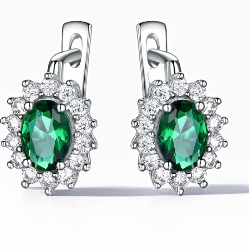 Серьги-клипсы из стерлингового серебра 925 пробы Синий сапфир Изумруд Цветок Серьга для женщин Вечеринка Помолвка Мода Изящные ювелирные изделия Подарок