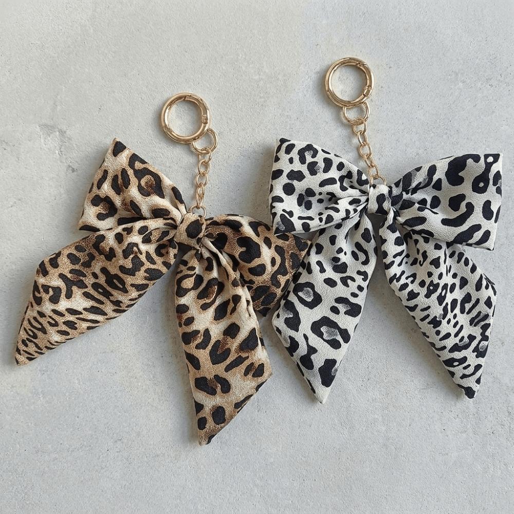 Polyester Leopard Print Keychain Zinc Zinc Zinc Alloy Keyring Accessory Y2K Style Bow Bag Charm Wallets