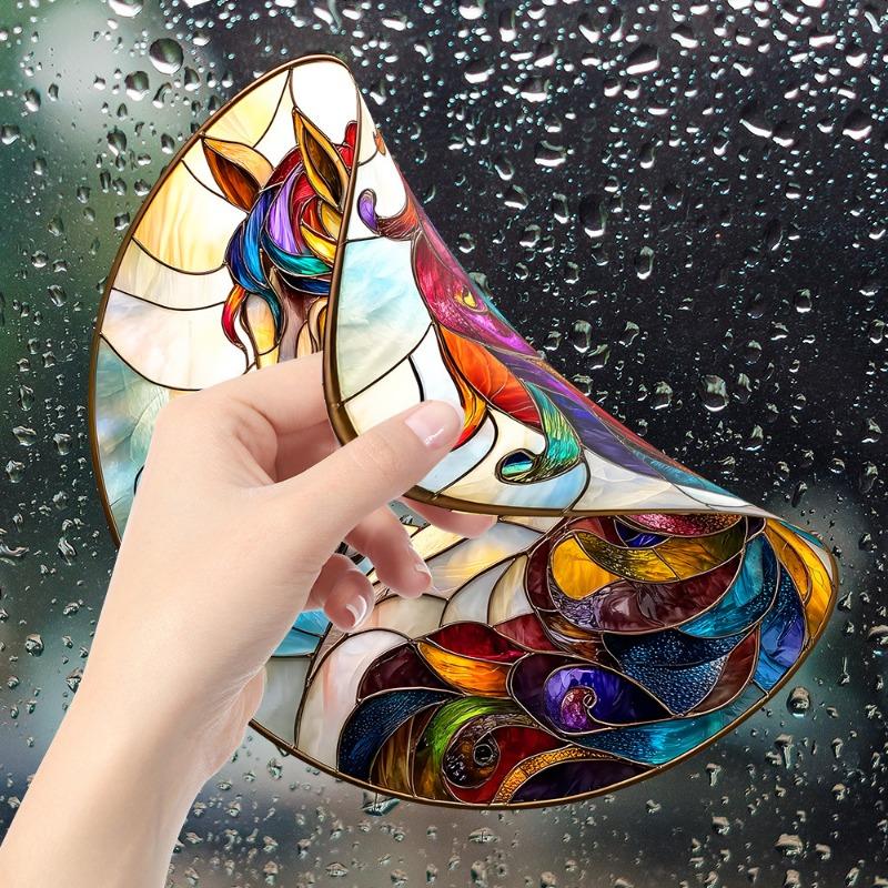 Fun-JD054 Креативная круглая красочная голова лошади Балконное стекло Окно Домашнее украшение Электростатическая наклейка на окно