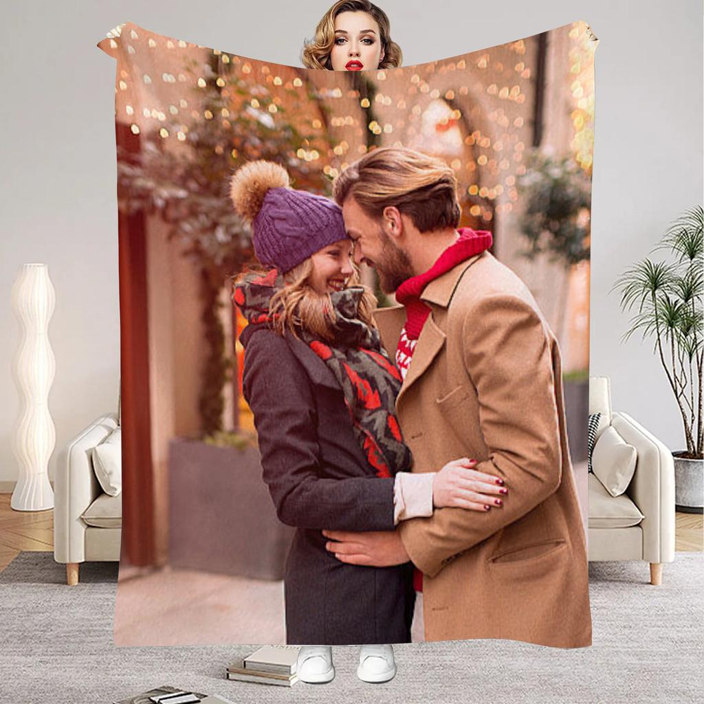 1pc Custom Blanket Your Photo Family Picture Printed Cozy Flannel Blanket Living Room Bedroom Decor Customized for Birthday Gift