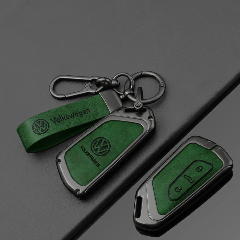 Valve Stems Caps For VOLKSWAGEN VW Fashion Zinc Alloy Leather Car Key Case Cover Shell For VW Volkswagen Golf 8 2020 SEAT Leon M QQ8