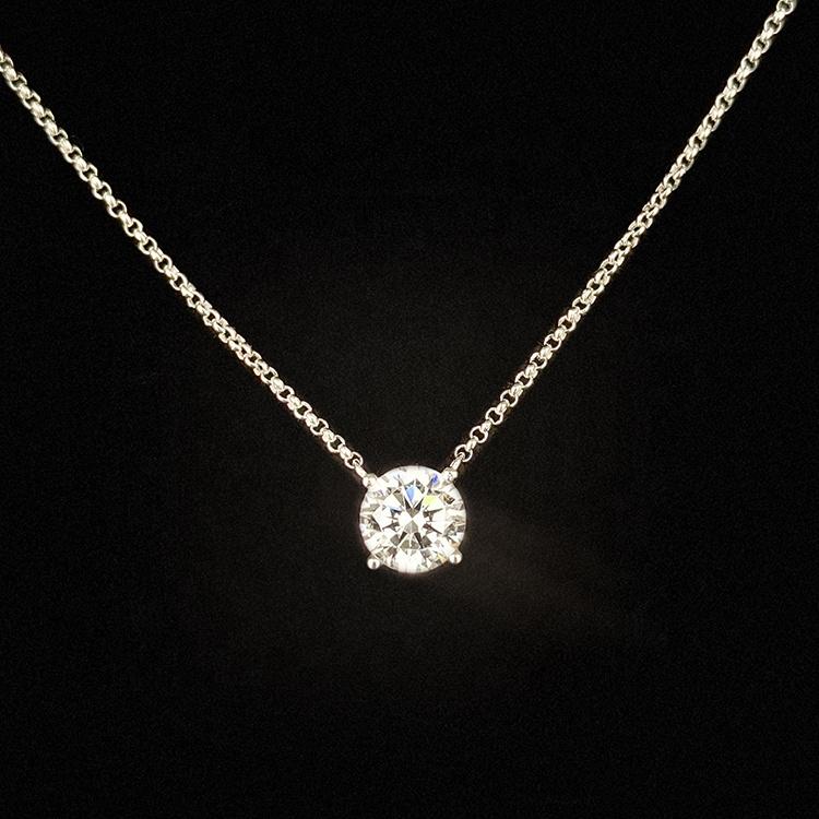 Fine Jewelry Rhodium Plated 925 Sterling Silver Round Brilliant Moissanite Diamond Simple Solitaire Pendant Necklace Women