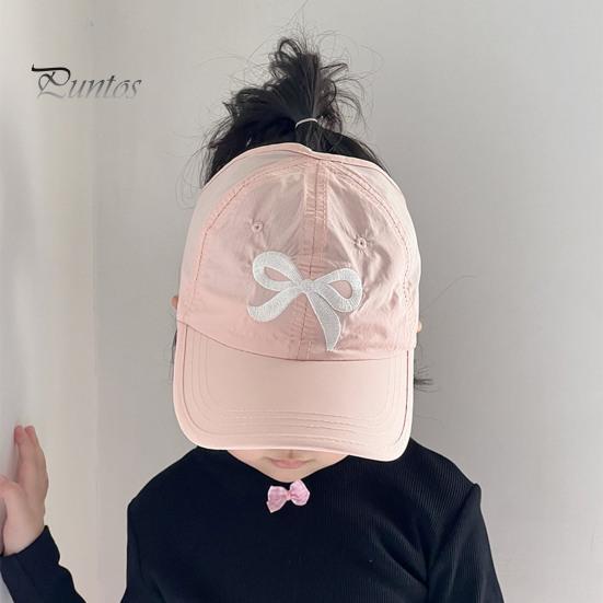 Детская бейсбольная шляпа с вышивкой и бантом, солнцезащитный козырек с длинными полями, хвостик с длинными полями, противоскользящая кепка для девочек, уличная походная шляпа, школьная фуражка