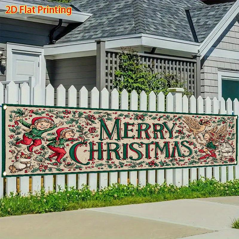 Christmas Outdoor Banner, Festive Sprites Holly and Snowflakes, lawn wall outdoor festive decor